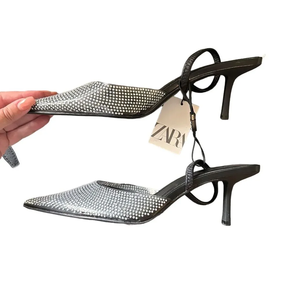 ZARA Rhinestone Pointed Mules NWT Sz 9 - Picture 4 of 7